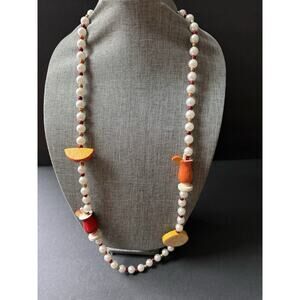 Vintage Fruit Salad Faux Pearl Necklace Madi Gras Tropical Travel Long Festival